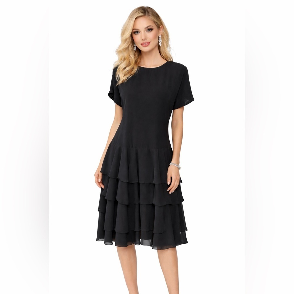 Samantha Black Women’s Ruffled Tiered Dress Size/fabric Tag Missing See Descrip